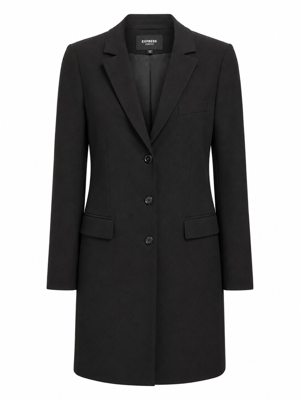 E3 Express Long Black Blazer Coat Size 5/6 Tailored Fully Lined 33” - Picture 3 of 8